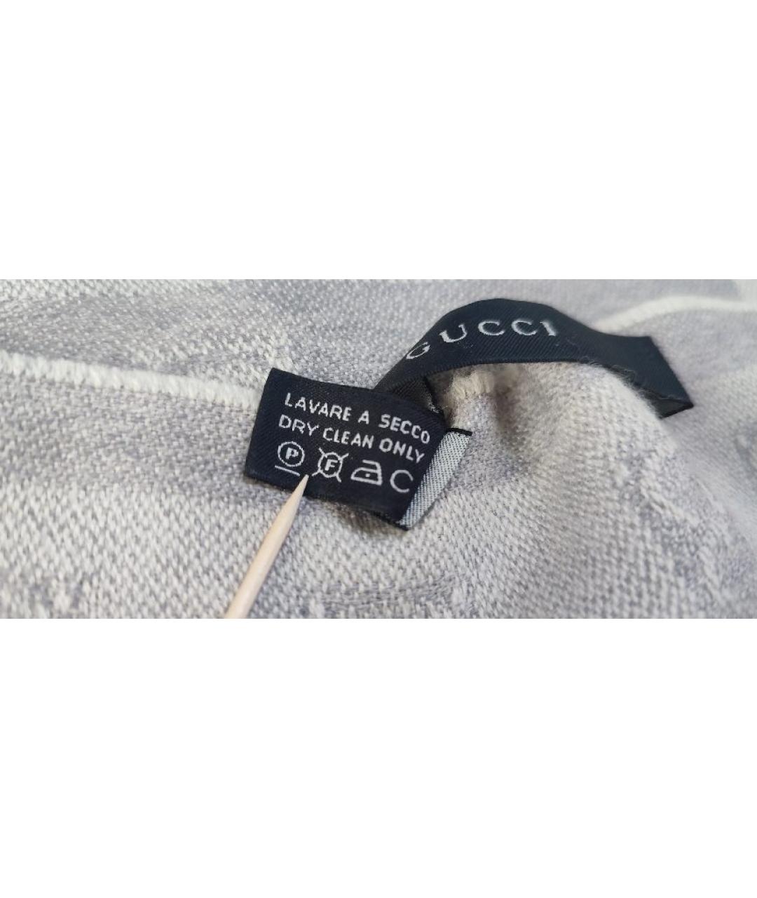 GUCCI Серый шерстяной шарф, фото 6