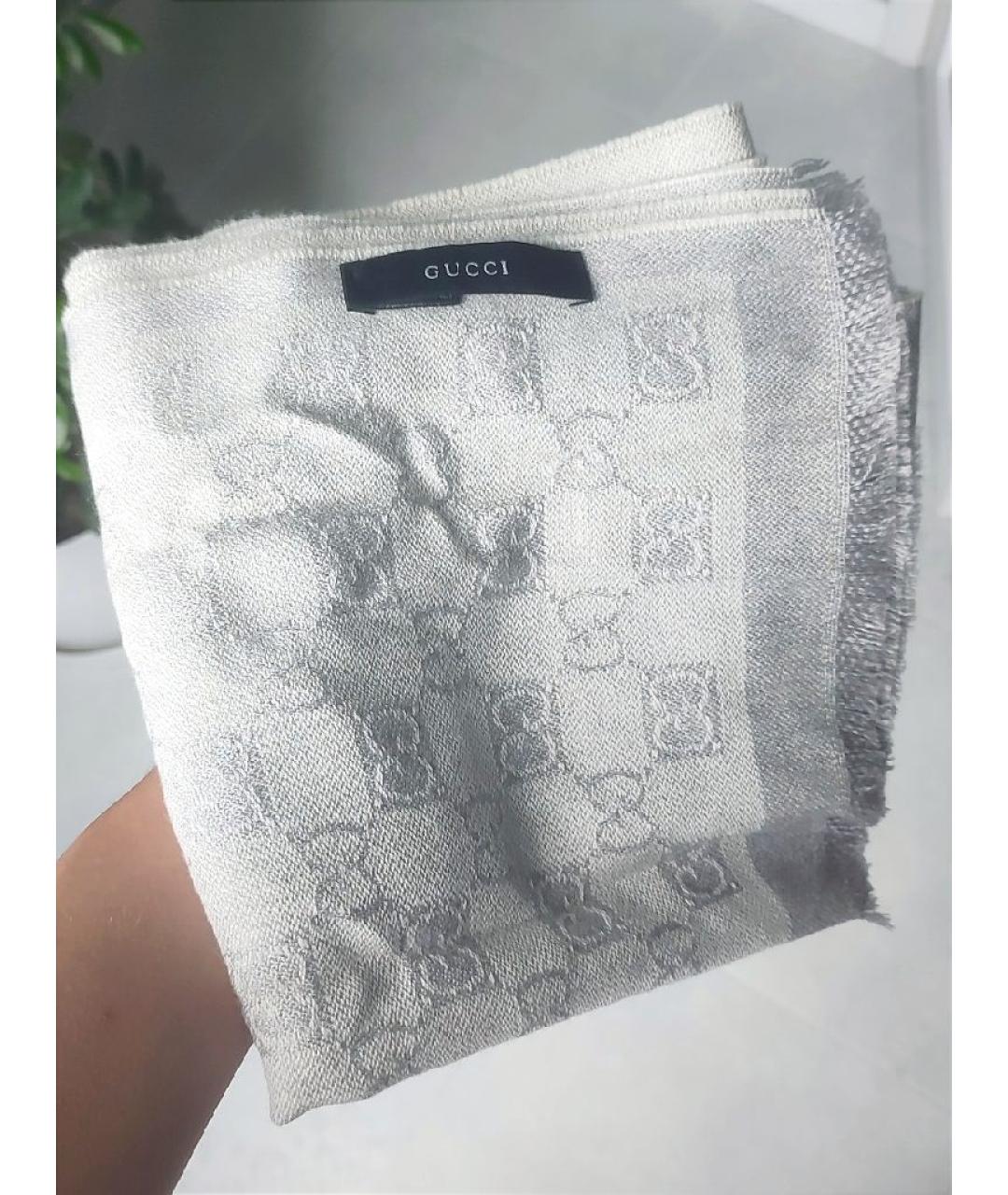 GUCCI Серый шерстяной шарф, фото 2