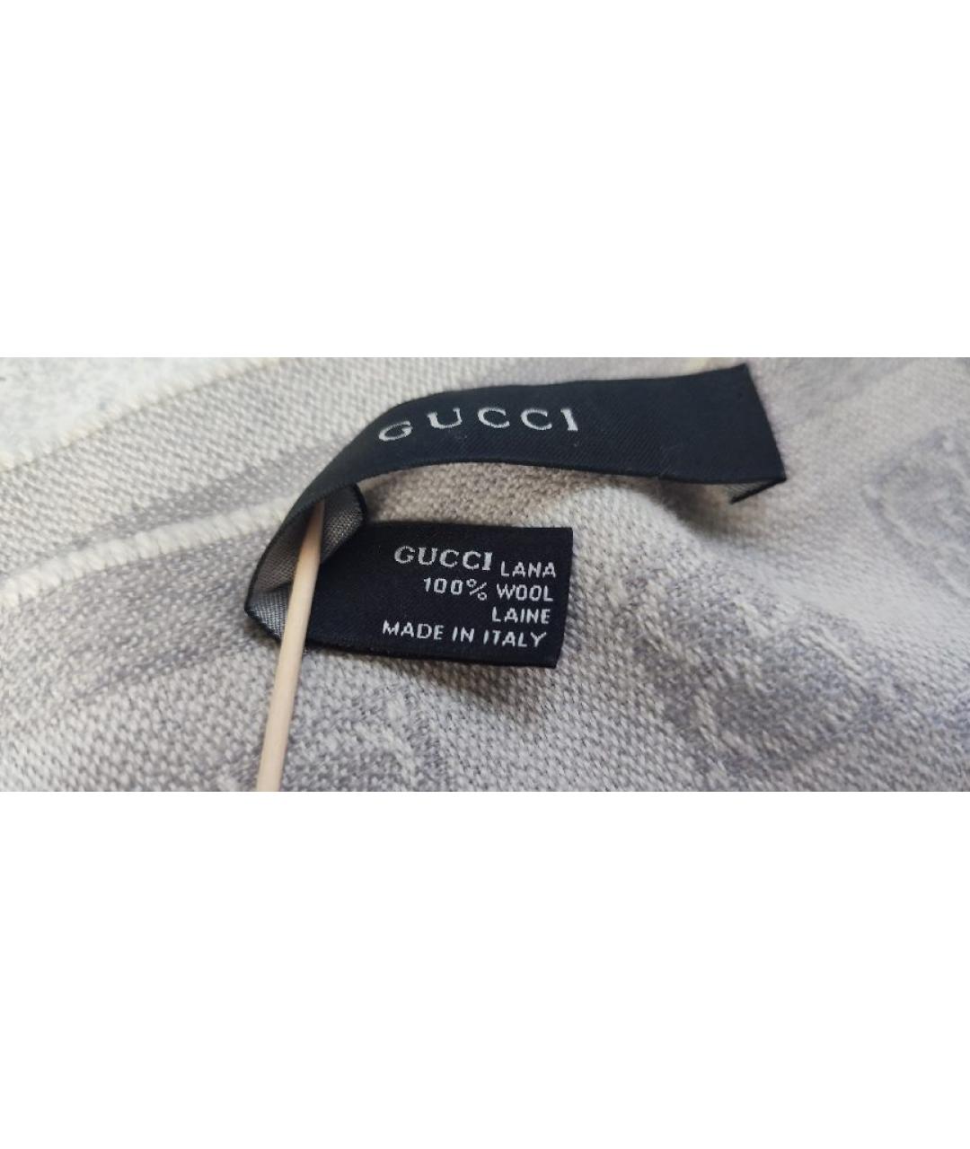 GUCCI Серый шерстяной шарф, фото 5