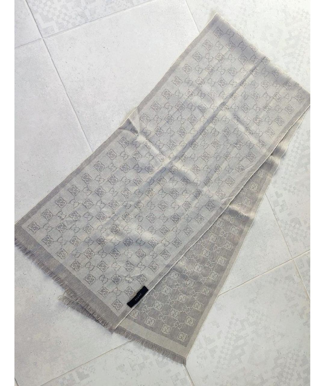 GUCCI Серый шерстяной шарф, фото 3