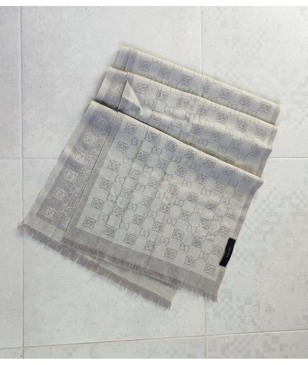 GUCCI Серый шерстяной шарф, фото 7