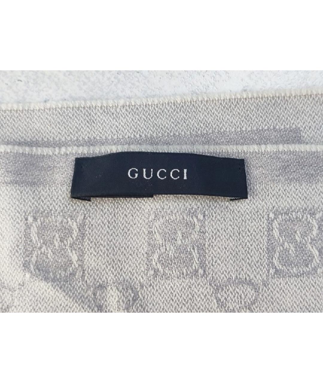 GUCCI Серый шерстяной шарф, фото 4