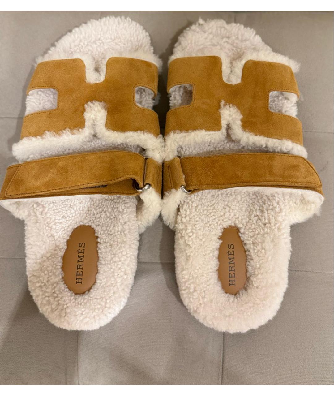 HERMES Бежевые замшевые шлепанцы, фото 3