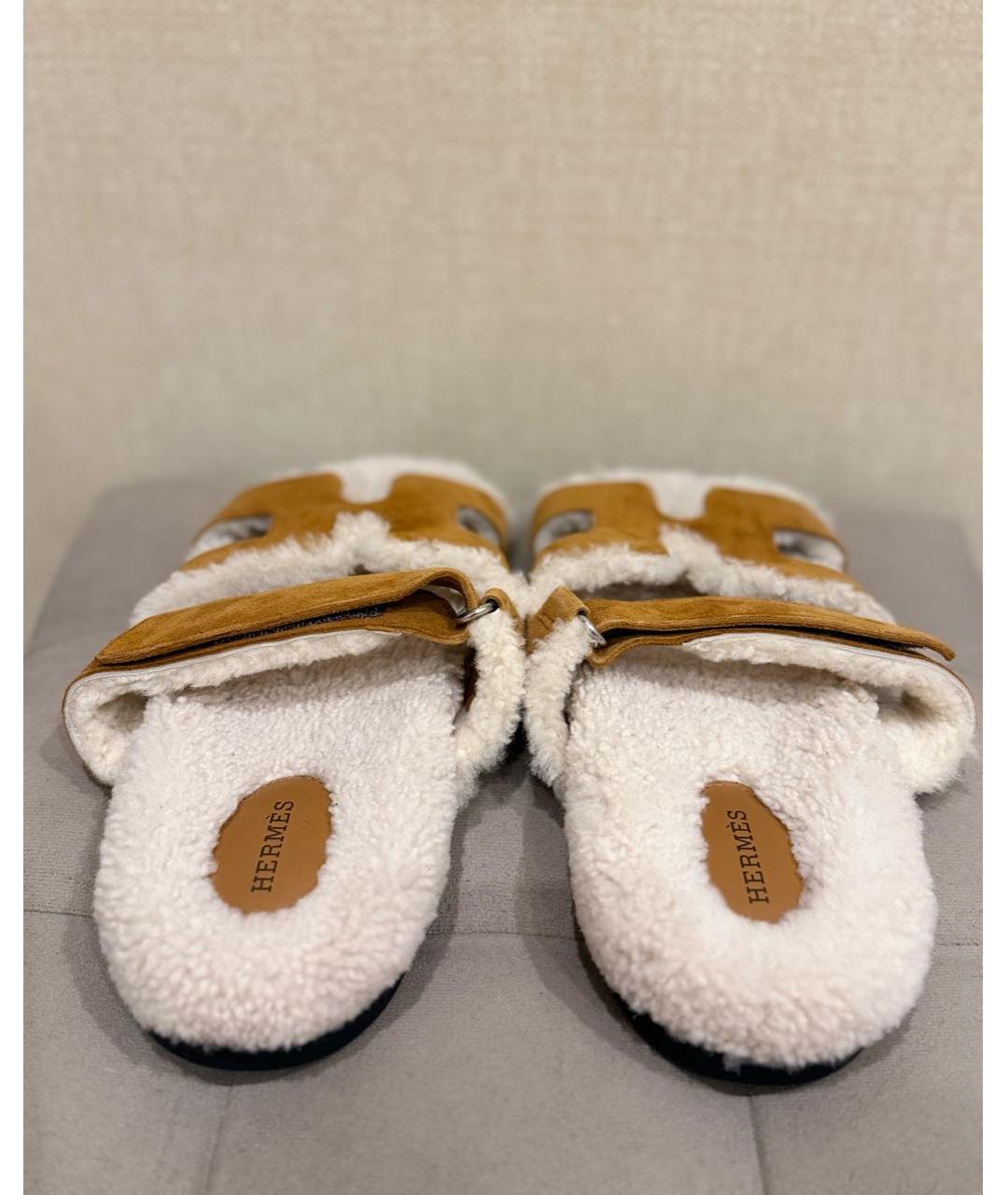 HERMES Бежевые замшевые шлепанцы, фото 4