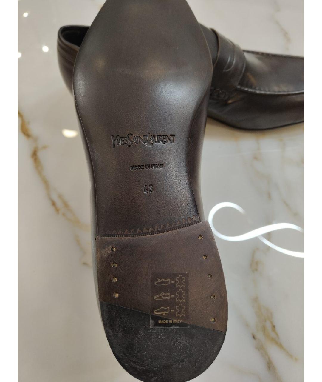 SAINT LAURENT Коричневые кожаные мокасины, фото 8
