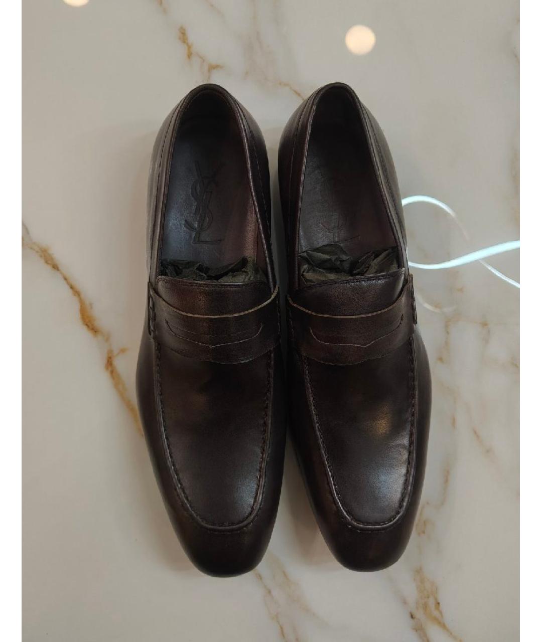 SAINT LAURENT Коричневые кожаные мокасины, фото 3