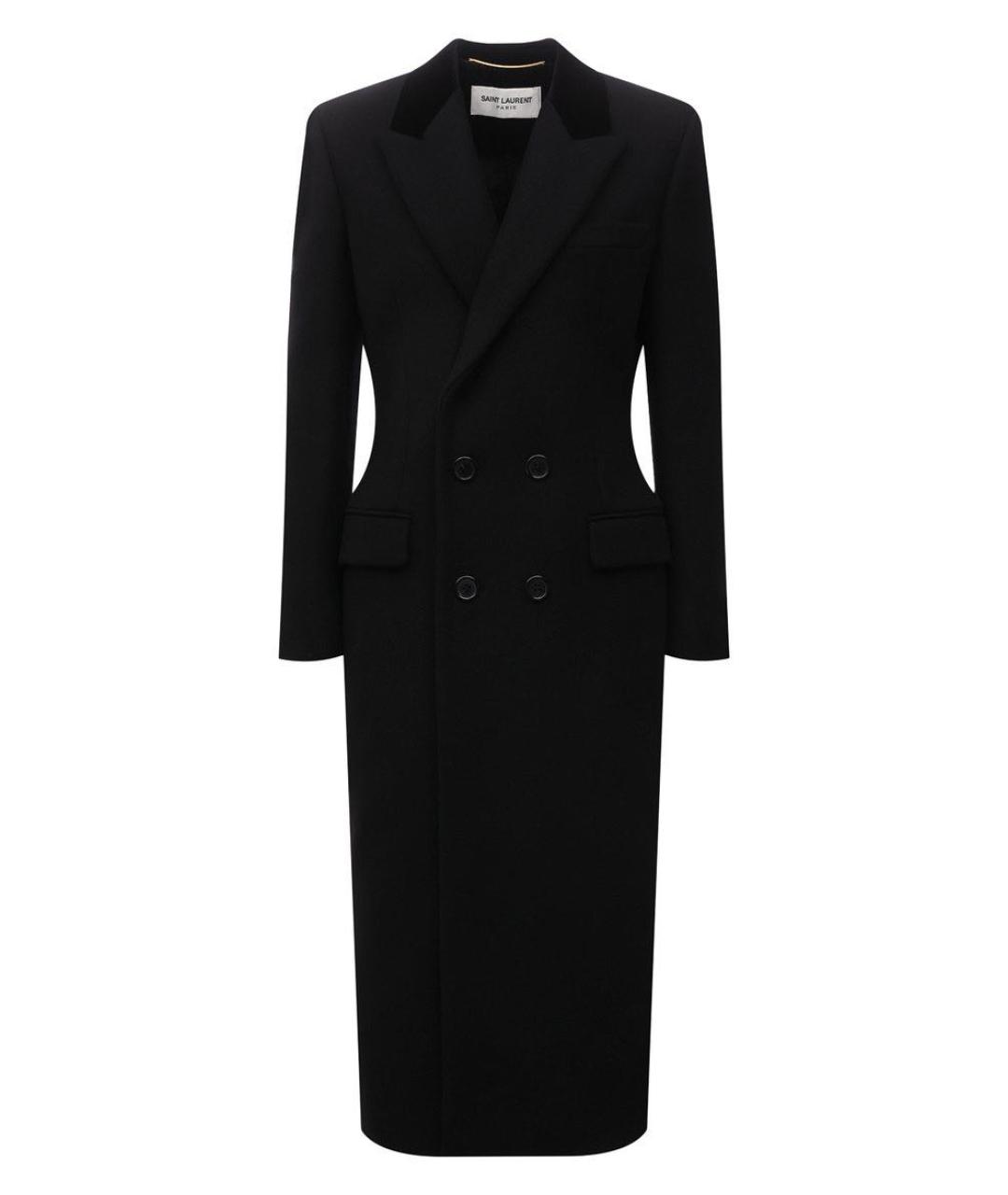 SAINT LAURENT Черное шерстяное пальто, фото 1