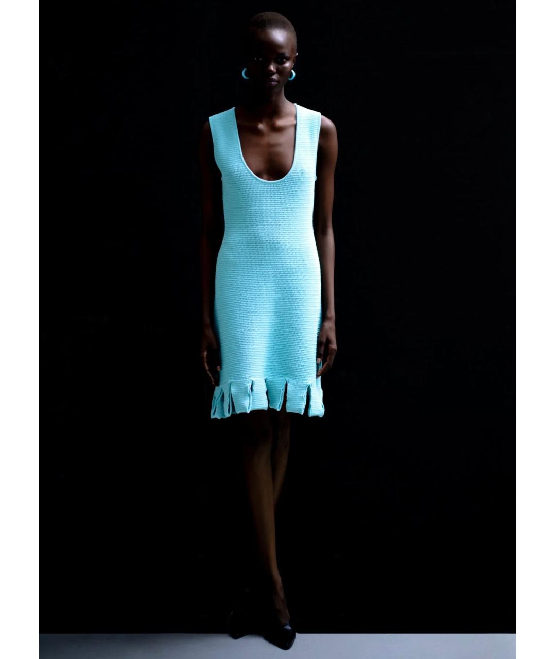 BOTTEGA VENETA Голубое хлопко-эластановое коктейльное платье, фото 5
