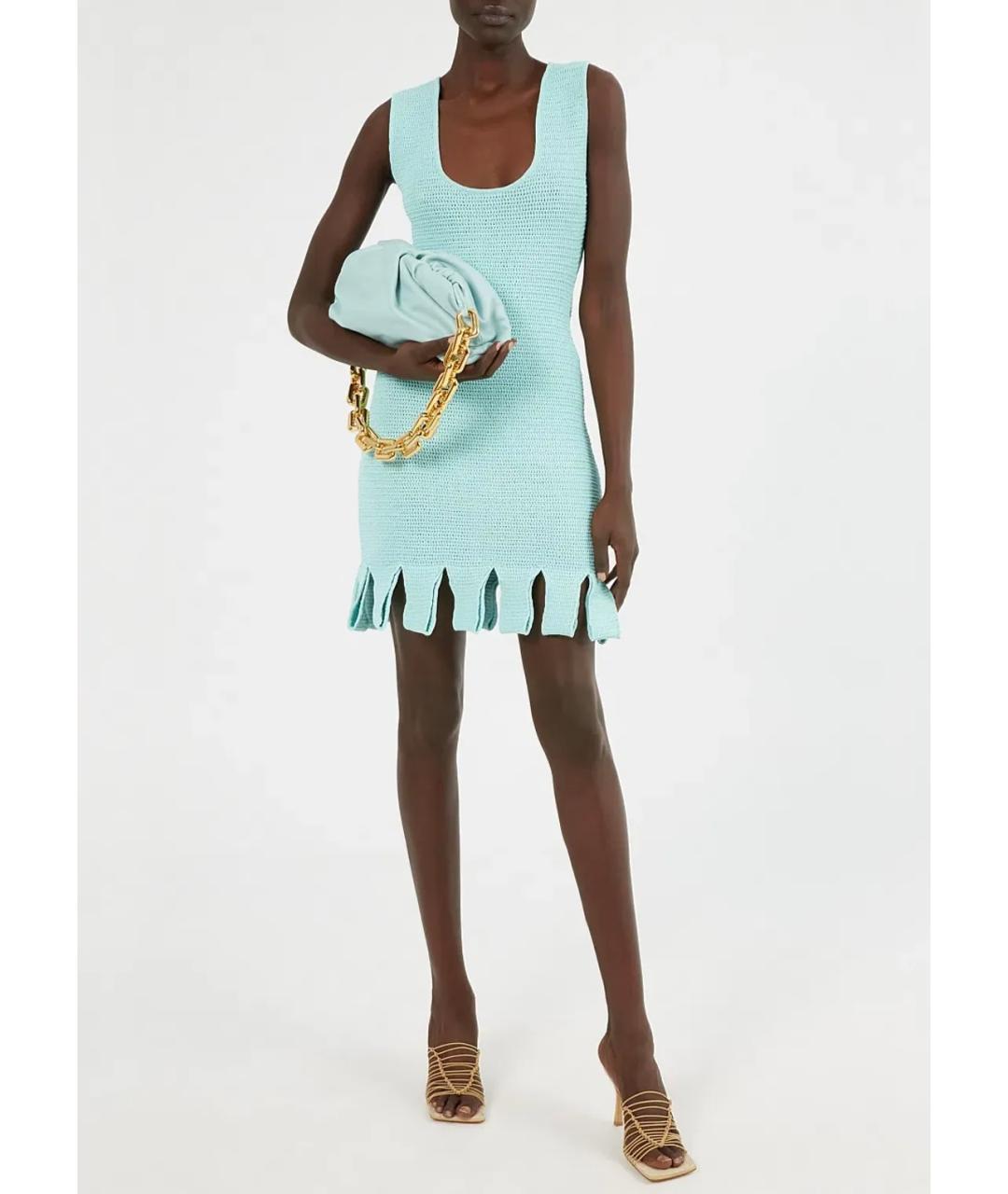 BOTTEGA VENETA Голубое хлопко-эластановое коктейльное платье, фото 6