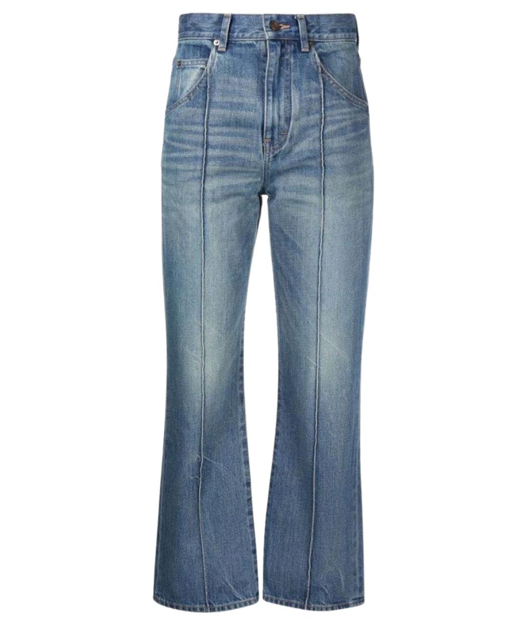 SAINT LAURENT Голубые хлопко-эластановые прямые джинсы, фото 1