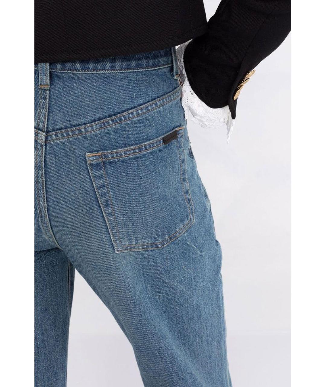 SAINT LAURENT Голубые хлопко-эластановые прямые джинсы, фото 5