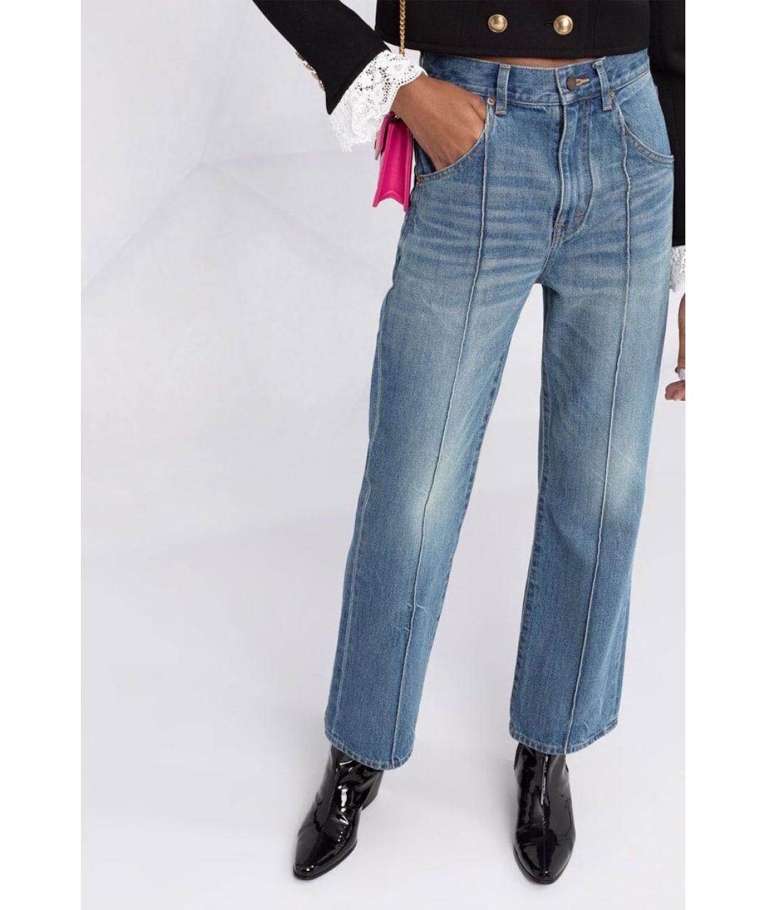 SAINT LAURENT Голубые хлопко-эластановые прямые джинсы, фото 4