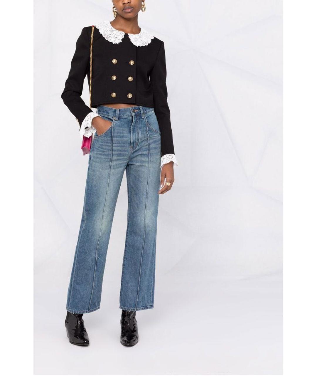 SAINT LAURENT Голубые хлопко-эластановые прямые джинсы, фото 2