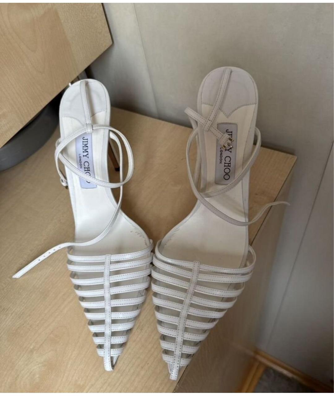 JIMMY CHOO Белые кожаные босоножки, фото 2