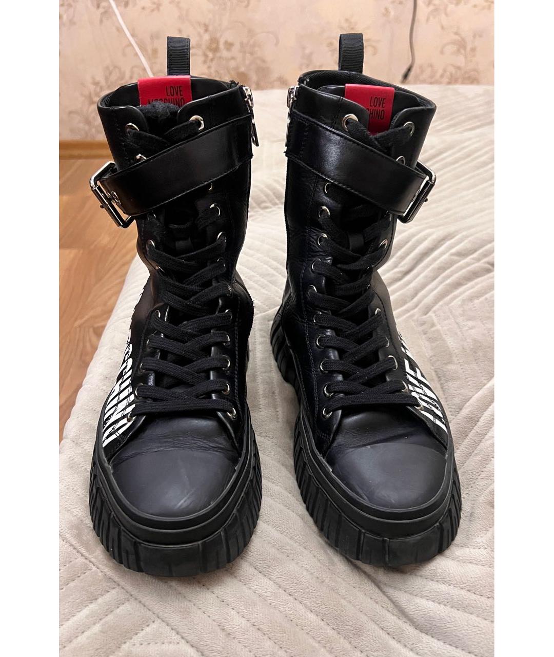 LOVE MOSCHINO Черные кожаные ботинки, фото 2