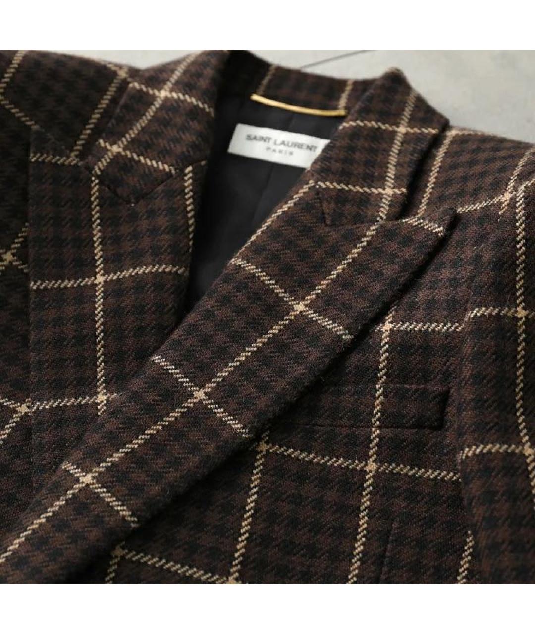 SAINT LAURENT Коричневый шерстяной жакет/пиджак, фото 5