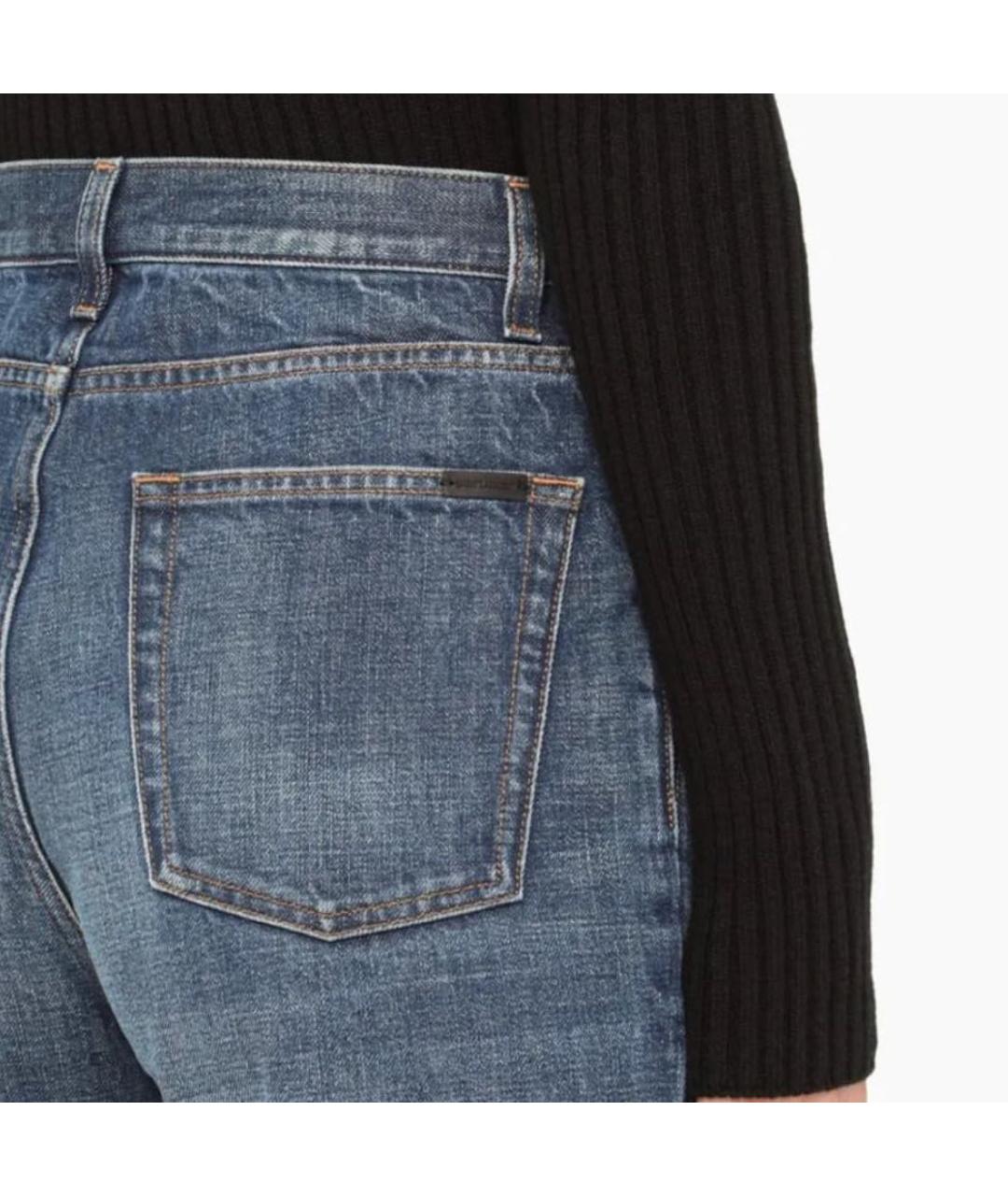 SAINT LAURENT Синие хлопко-эластановые прямые джинсы, фото 3