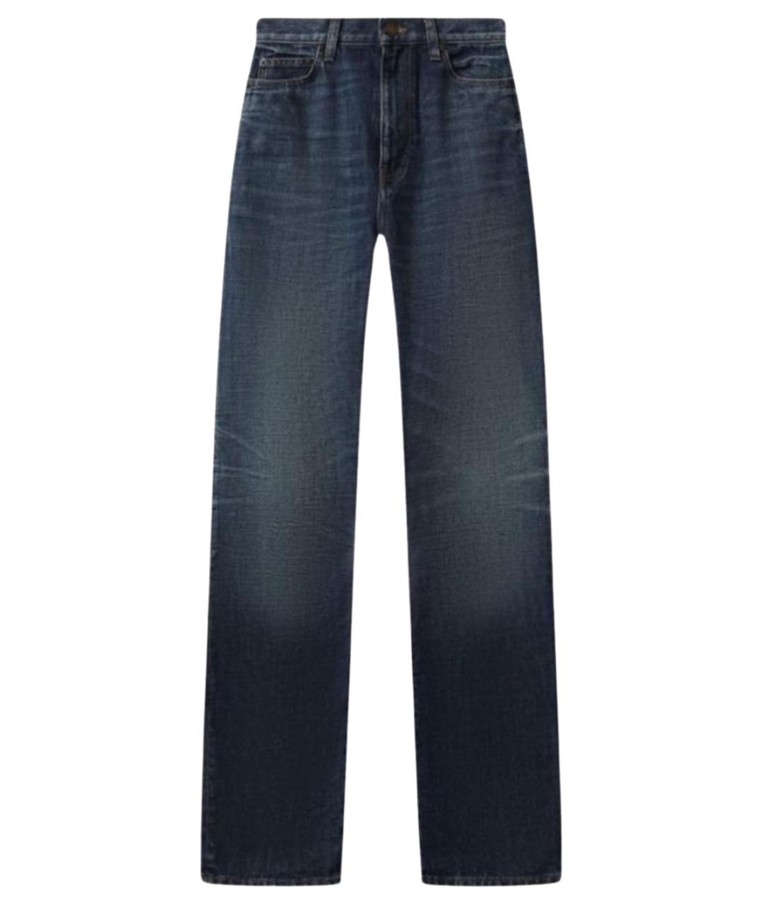 SAINT LAURENT Синие хлопко-эластановые прямые джинсы, фото 1