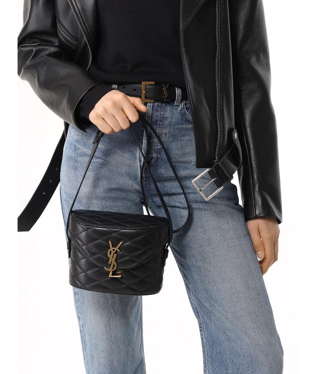 SAINT LAURENT Черная кожаная сумка через плечо, фото 2