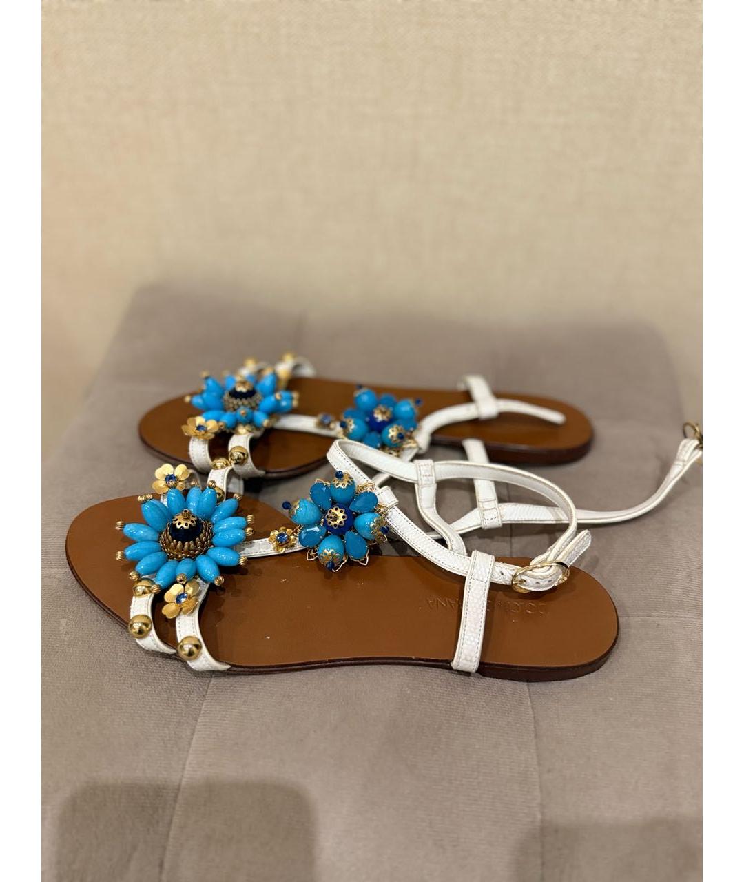 DOLCE&GABBANA Бежевые кожаные босоножки, фото 5