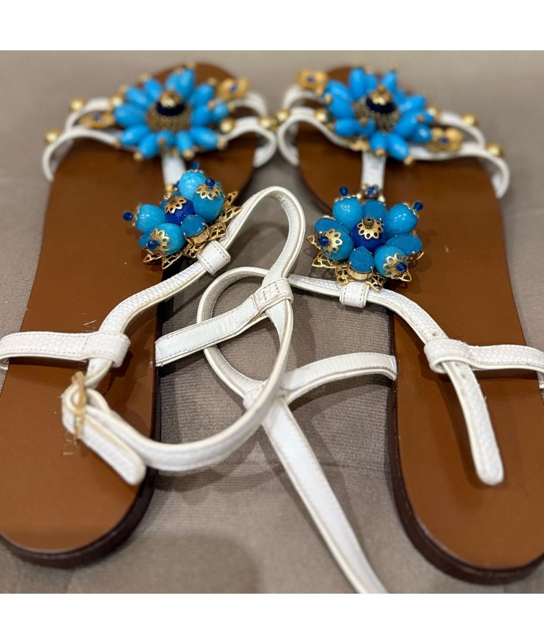 DOLCE&GABBANA Бежевые кожаные босоножки, фото 4