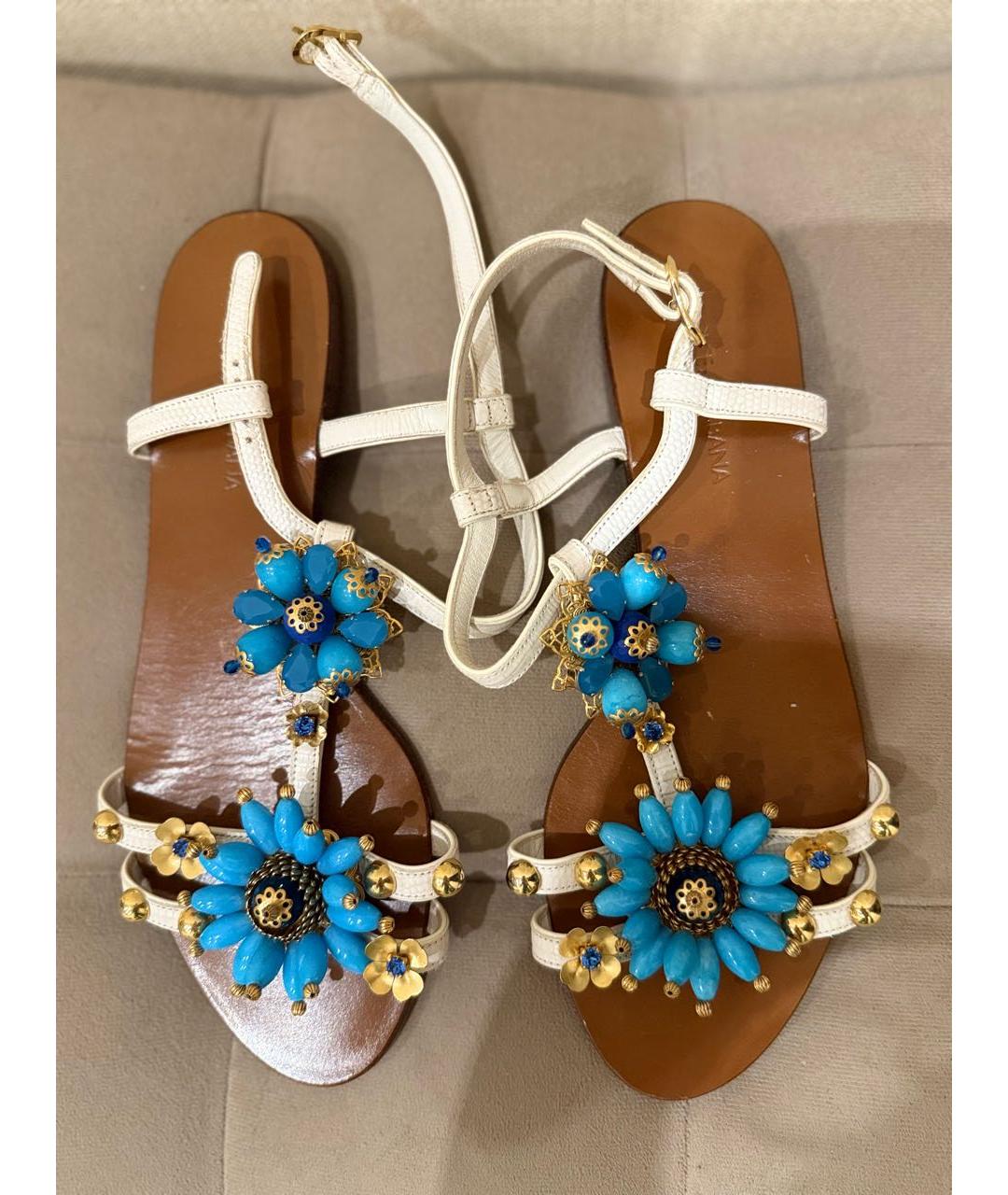 DOLCE&GABBANA Бежевые кожаные босоножки, фото 2