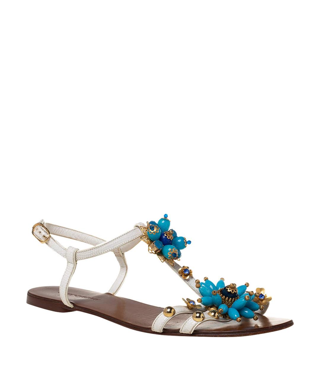 DOLCE&GABBANA Бежевые кожаные босоножки, фото 1