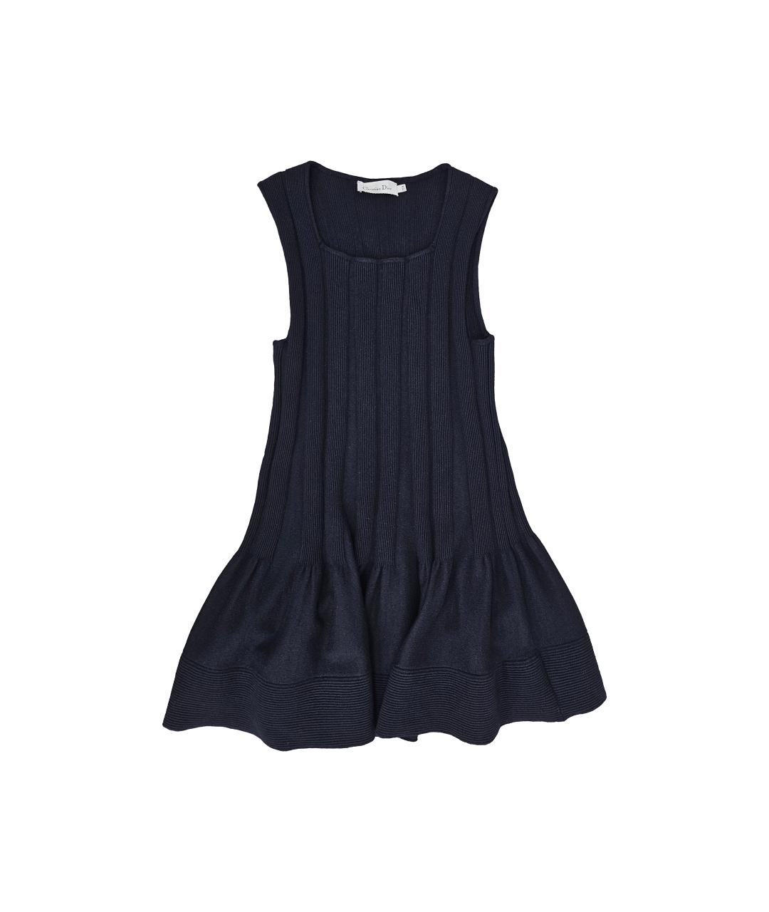 CHRISTIAN DIOR Синее шерстяное повседневное платье, фото 3