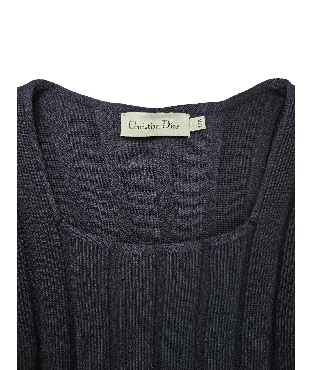 CHRISTIAN DIOR Синее шерстяное повседневное платье, фото 4