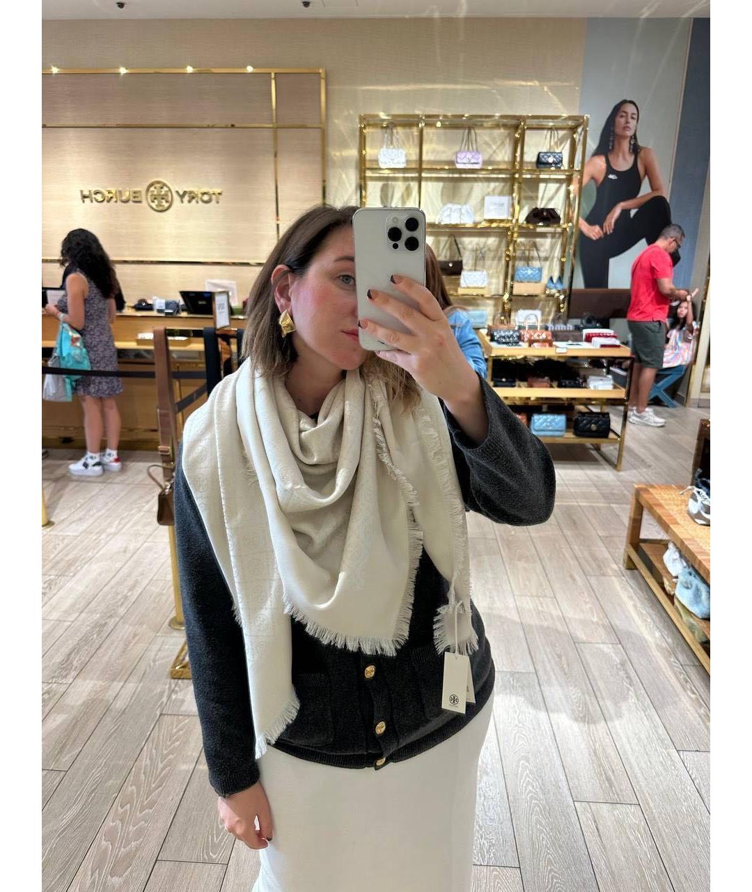 TORY BURCH Черный шелковый шарф, фото 6