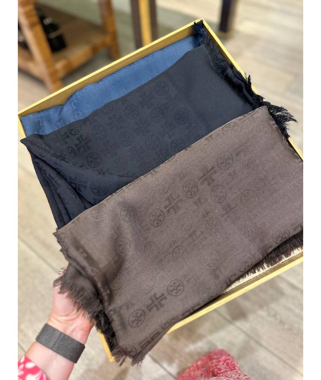 TORY BURCH Черный шелковый шарф, фото 5