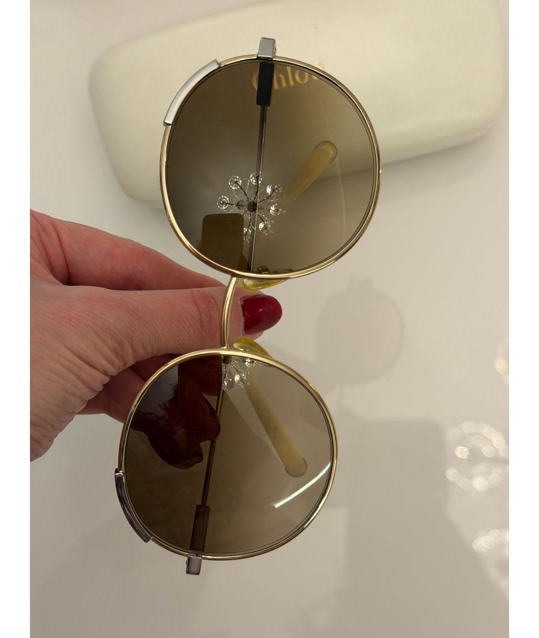 CHLOE Бежевые металлические солнцезащитные очки, фото 2