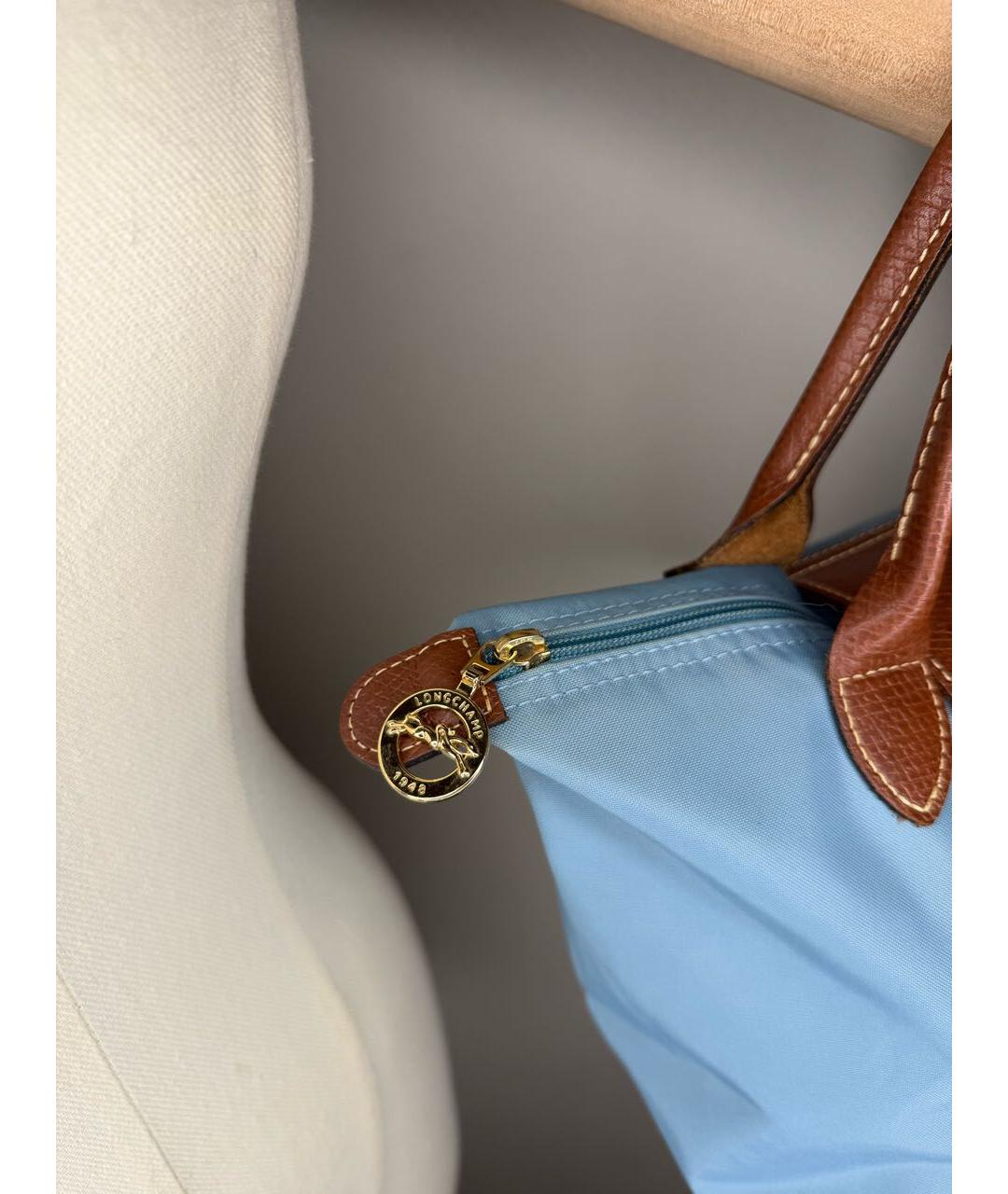 LONGCHAMP Голубая тканевая сумка с короткими ручками, фото 4