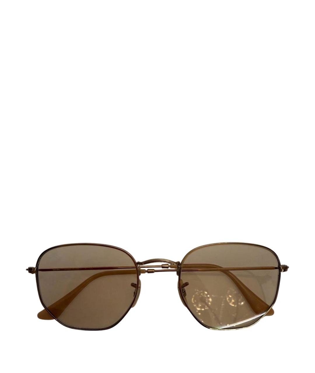 RAY BAN Бежевые металлические солнцезащитные очки, фото 1