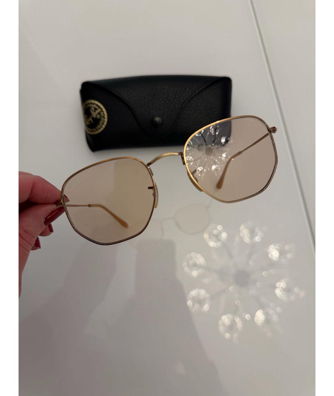 RAY BAN Бежевые металлические солнцезащитные очки, фото 5