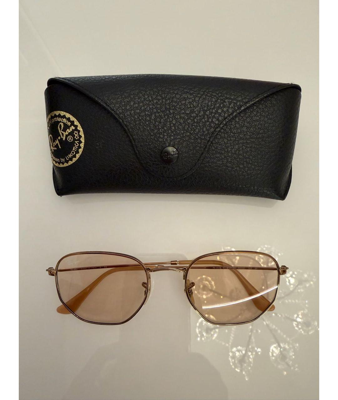 RAY BAN Бежевые металлические солнцезащитные очки, фото 2