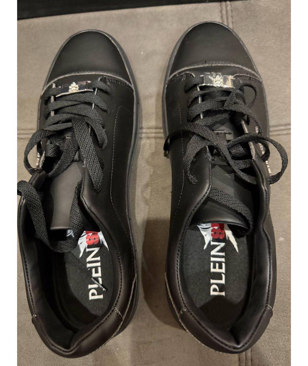 PLEIN SPORT Черные низкие кроссовки / кеды из искусственной кожи, фото 3