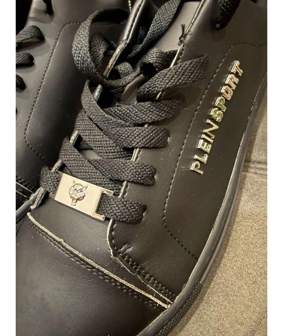 PLEIN SPORT Черные низкие кроссовки / кеды из искусственной кожи, фото 6