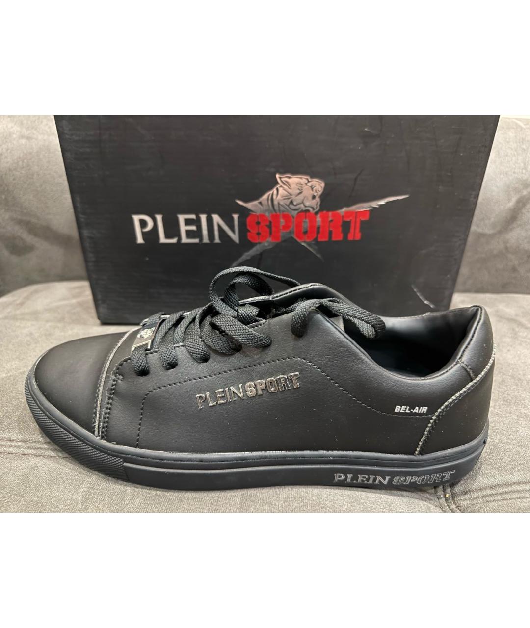 PLEIN SPORT Черные низкие кроссовки / кеды из искусственной кожи, фото 8