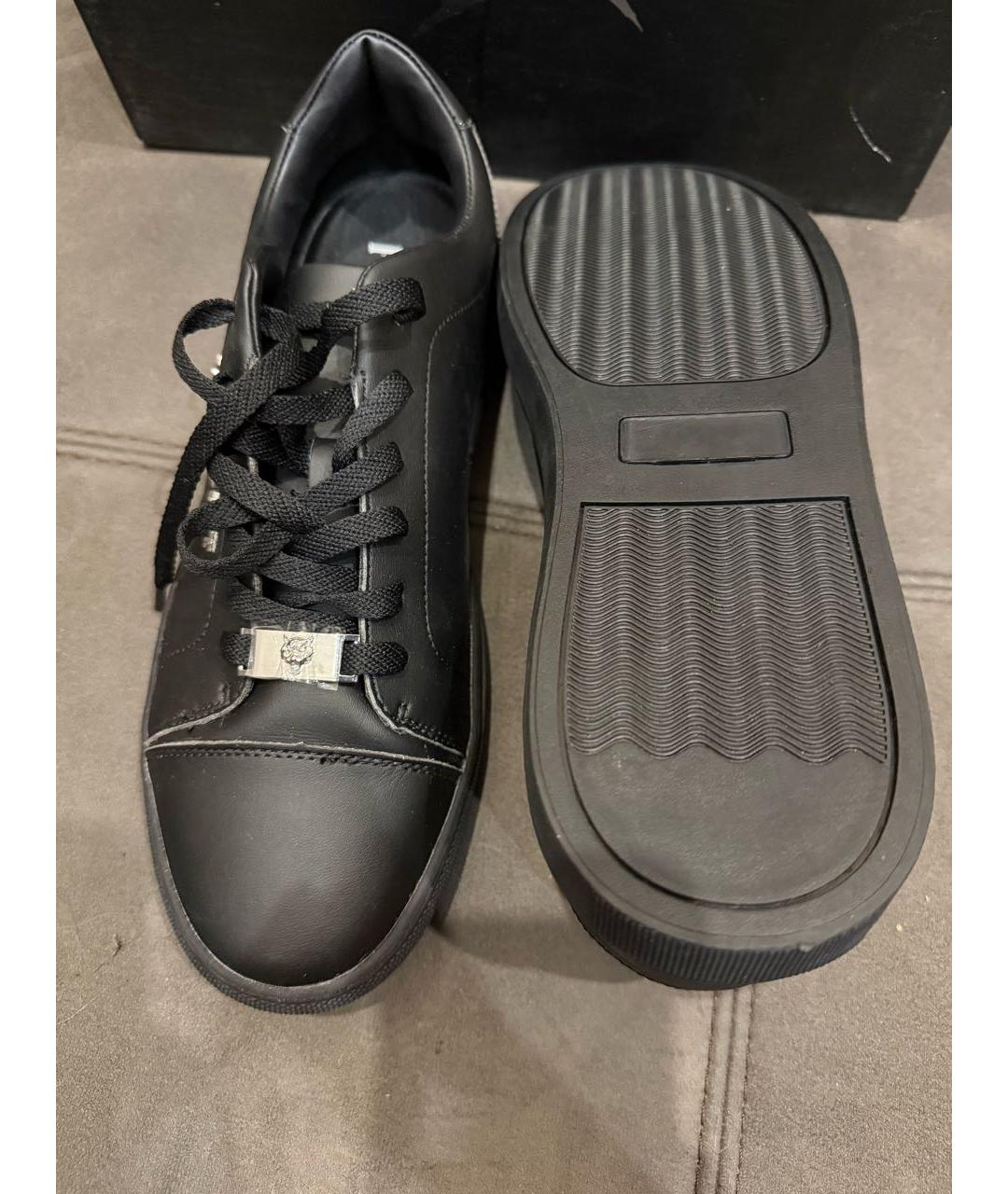 PLEIN SPORT Черные низкие кроссовки / кеды из искусственной кожи, фото 7