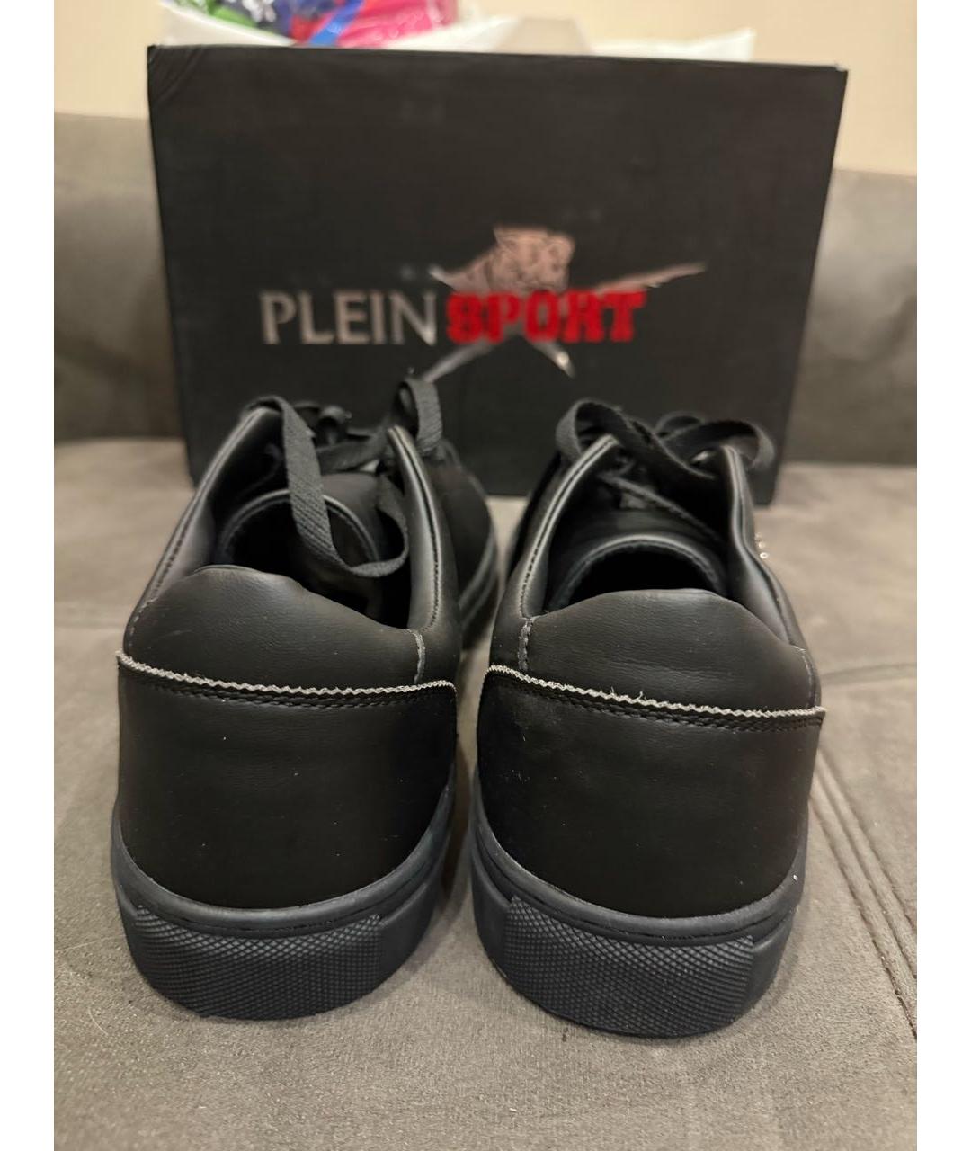 PLEIN SPORT Черные низкие кроссовки / кеды из искусственной кожи, фото 4