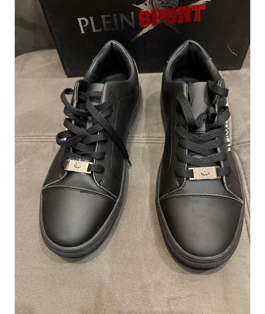 PLEIN SPORT Черные низкие кроссовки / кеды из искусственной кожи, фото 2