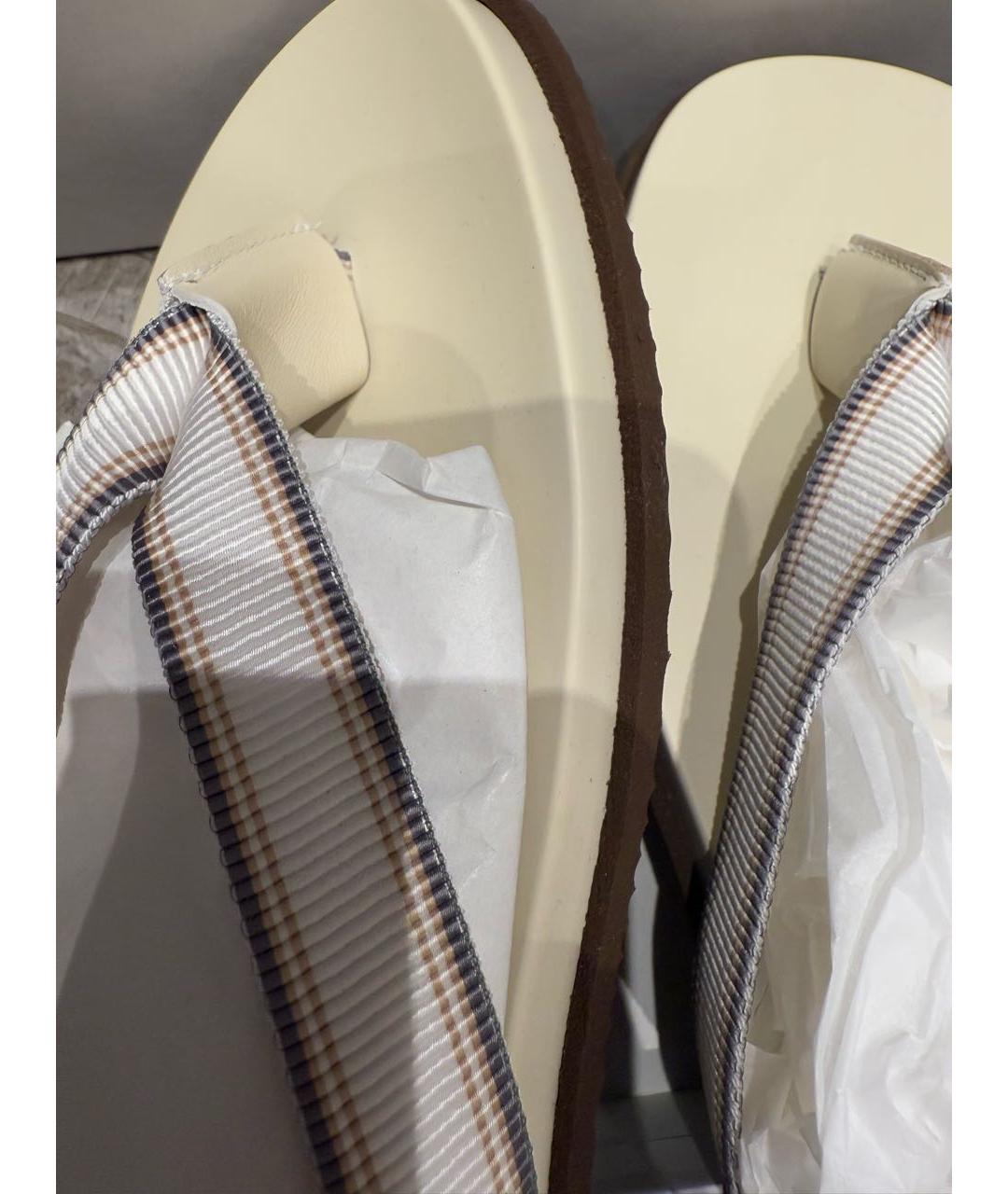 BRUNELLO CUCINELLI Бежевые кожаные шлепанцы, фото 6