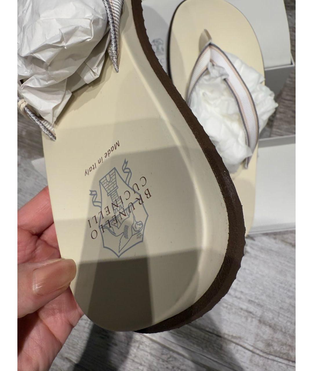 BRUNELLO CUCINELLI Бежевые кожаные шлепанцы, фото 4