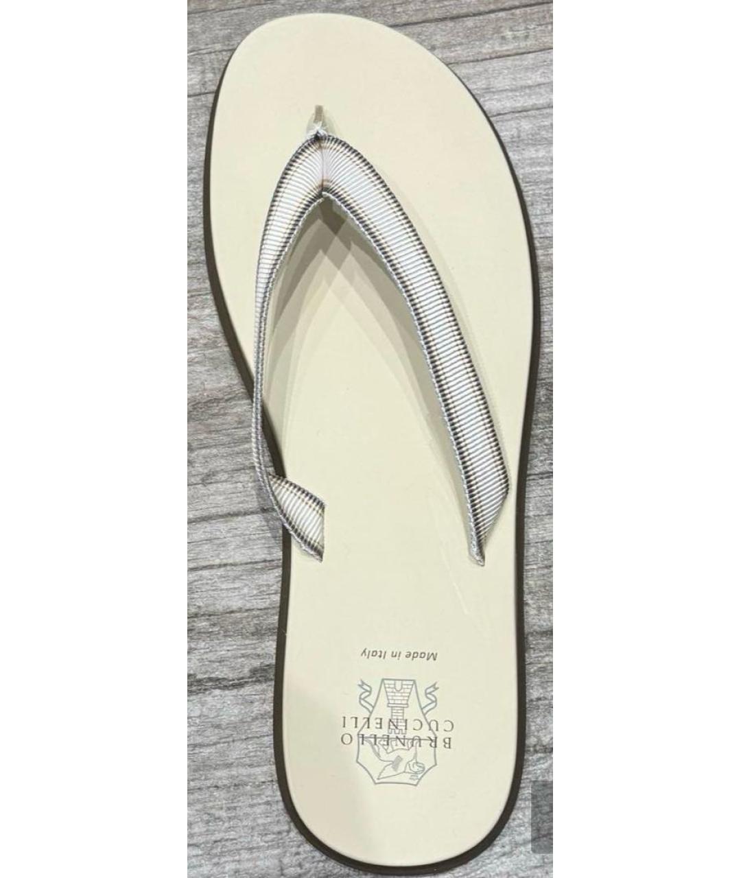 BRUNELLO CUCINELLI Бежевые кожаные шлепанцы, фото 3