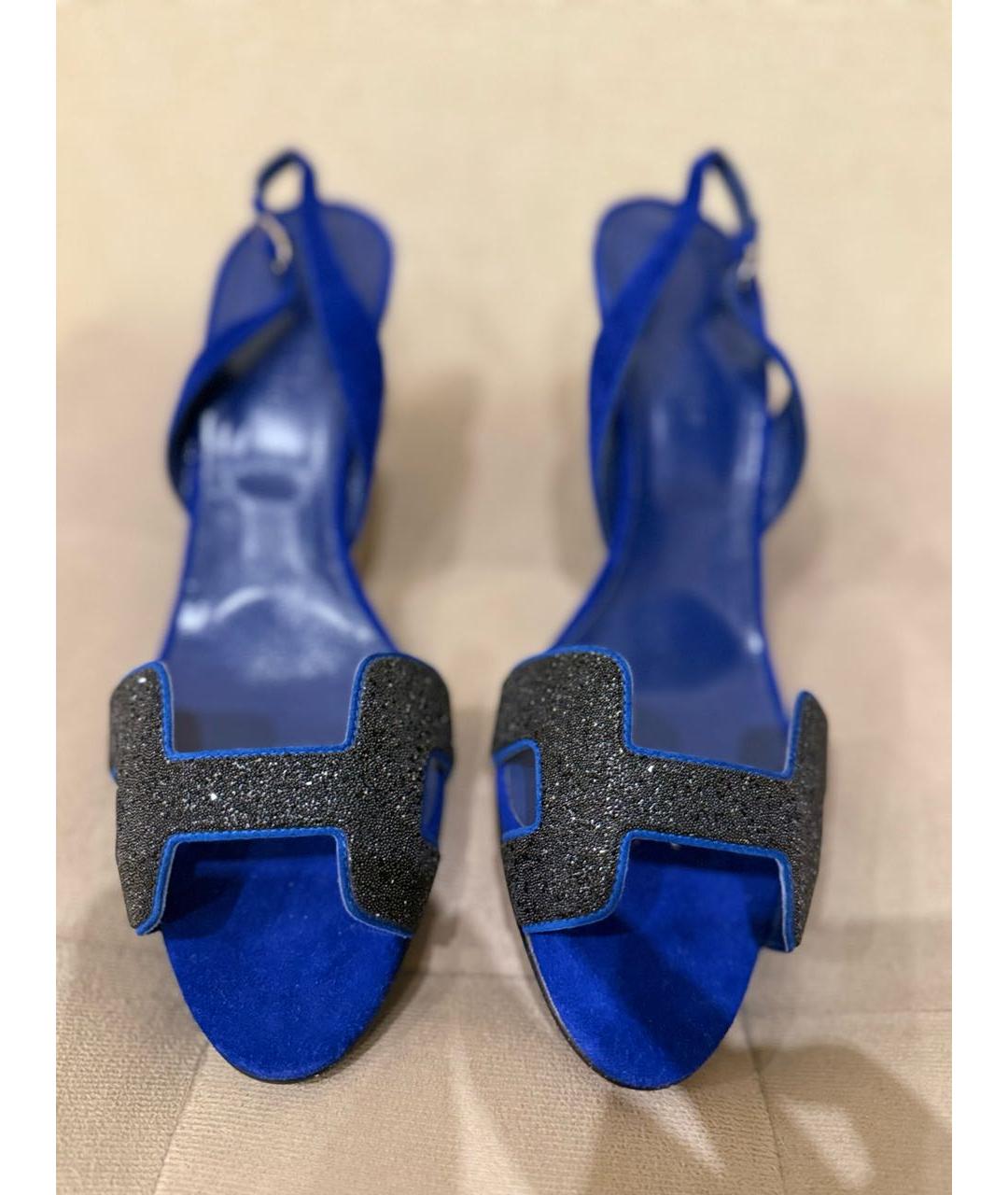 HERMES Синие текстильные туфли, фото 2