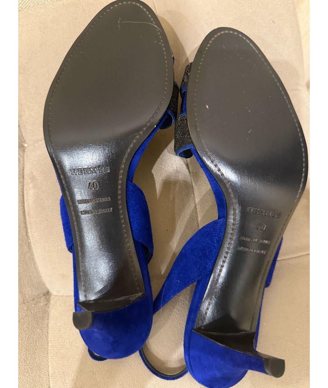 HERMES Синие текстильные туфли, фото 5