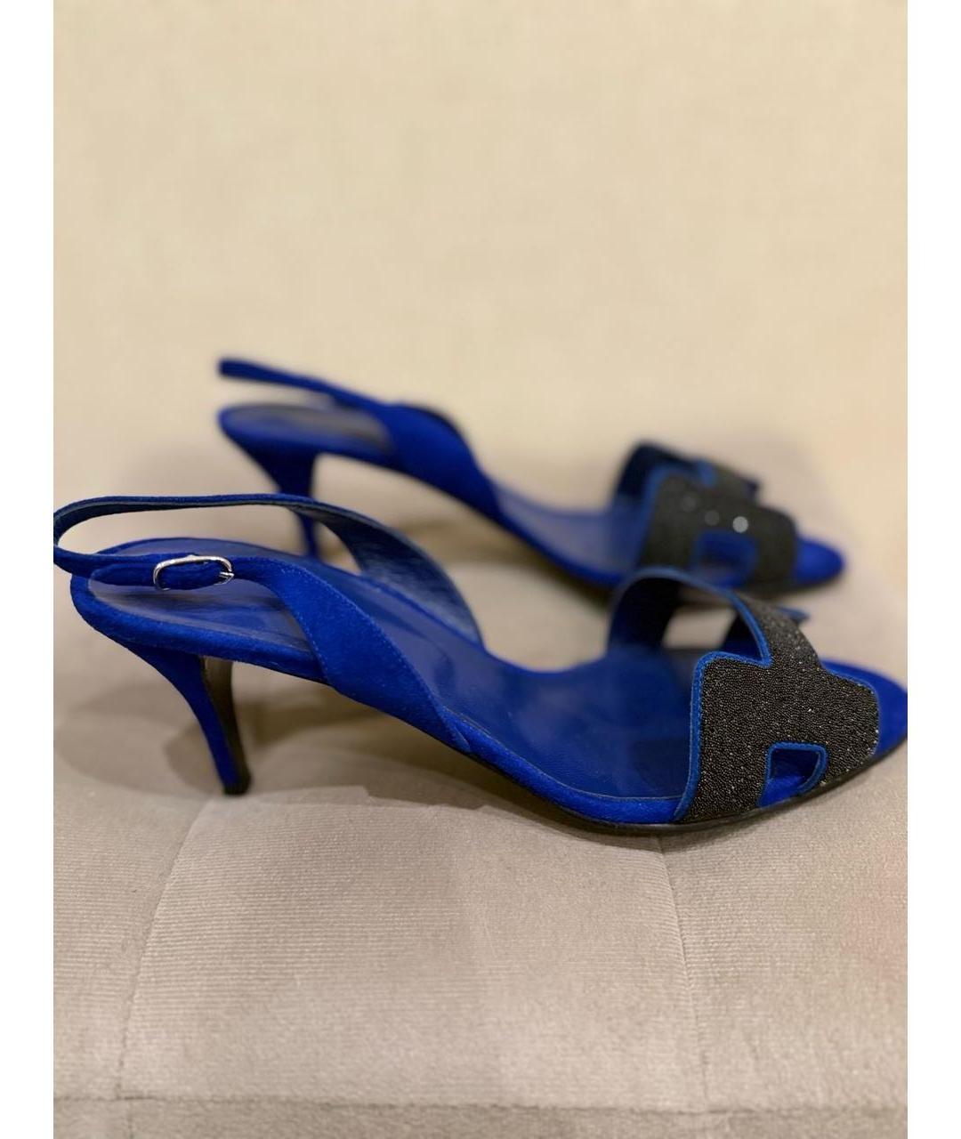 HERMES Синие текстильные туфли, фото 10