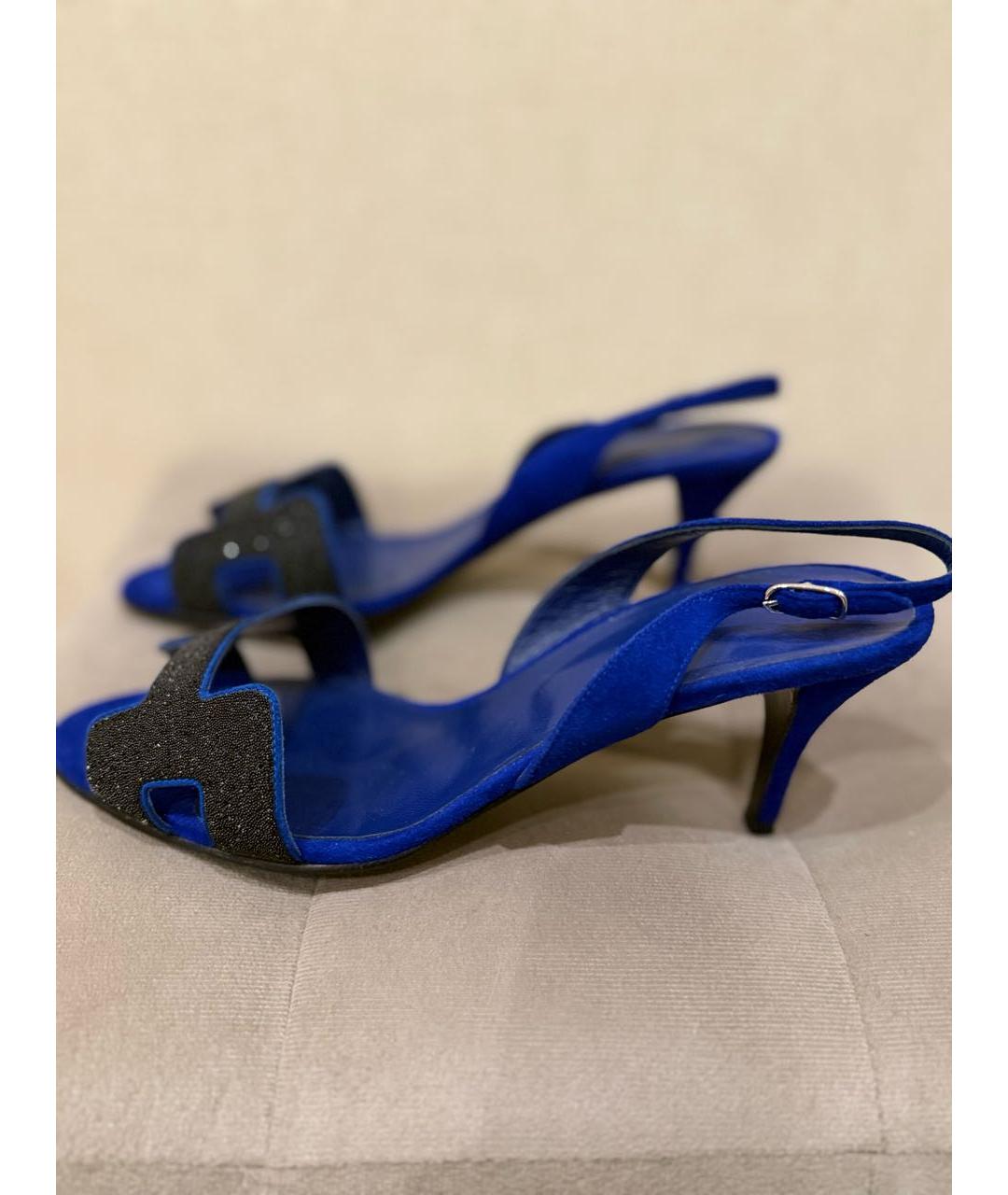 HERMES Синие текстильные туфли, фото 9