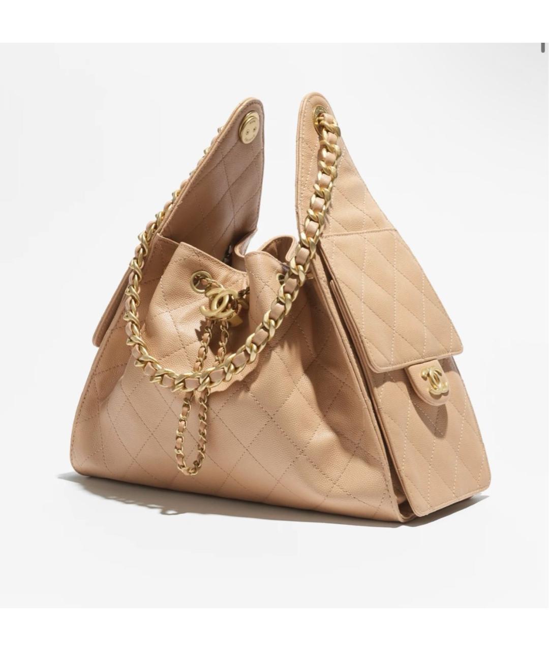 CHANEL Бежевая кожаная сумка через плечо, фото 5